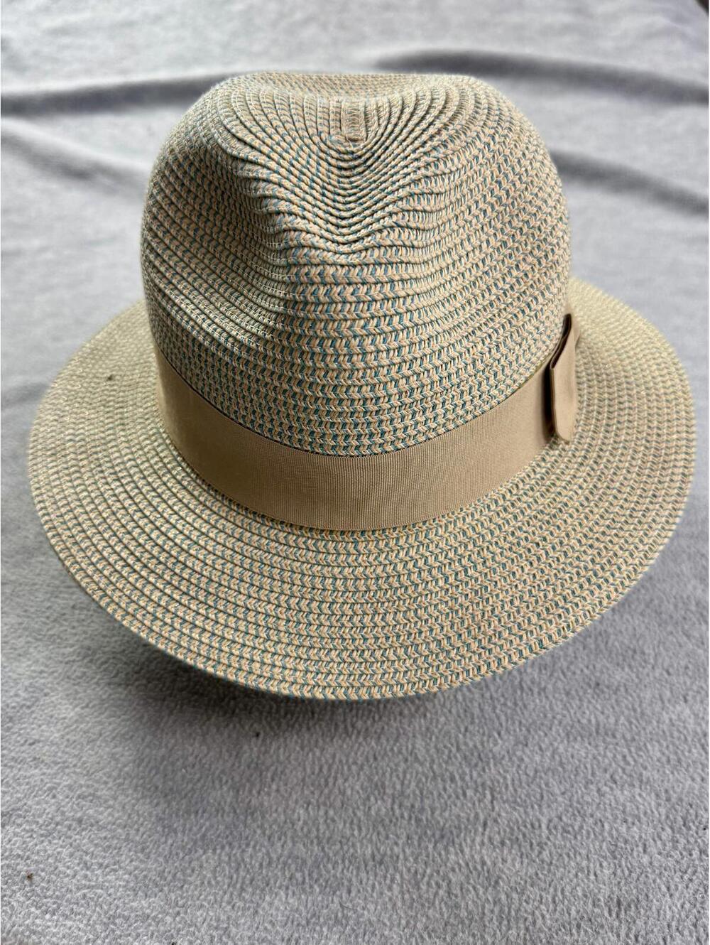 sun n sand straw fedora hat teal weave‎ beach sun hat 22 inch